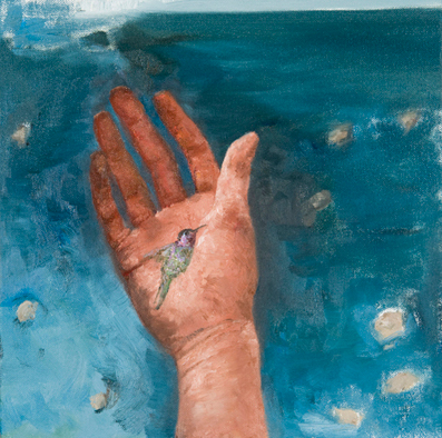 image:  Hummingbird in My Hand - Figurative Oil Painting